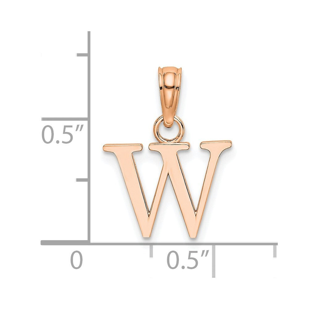 14k Rose Gold Polished Block Letter W Initial Pendant for Women