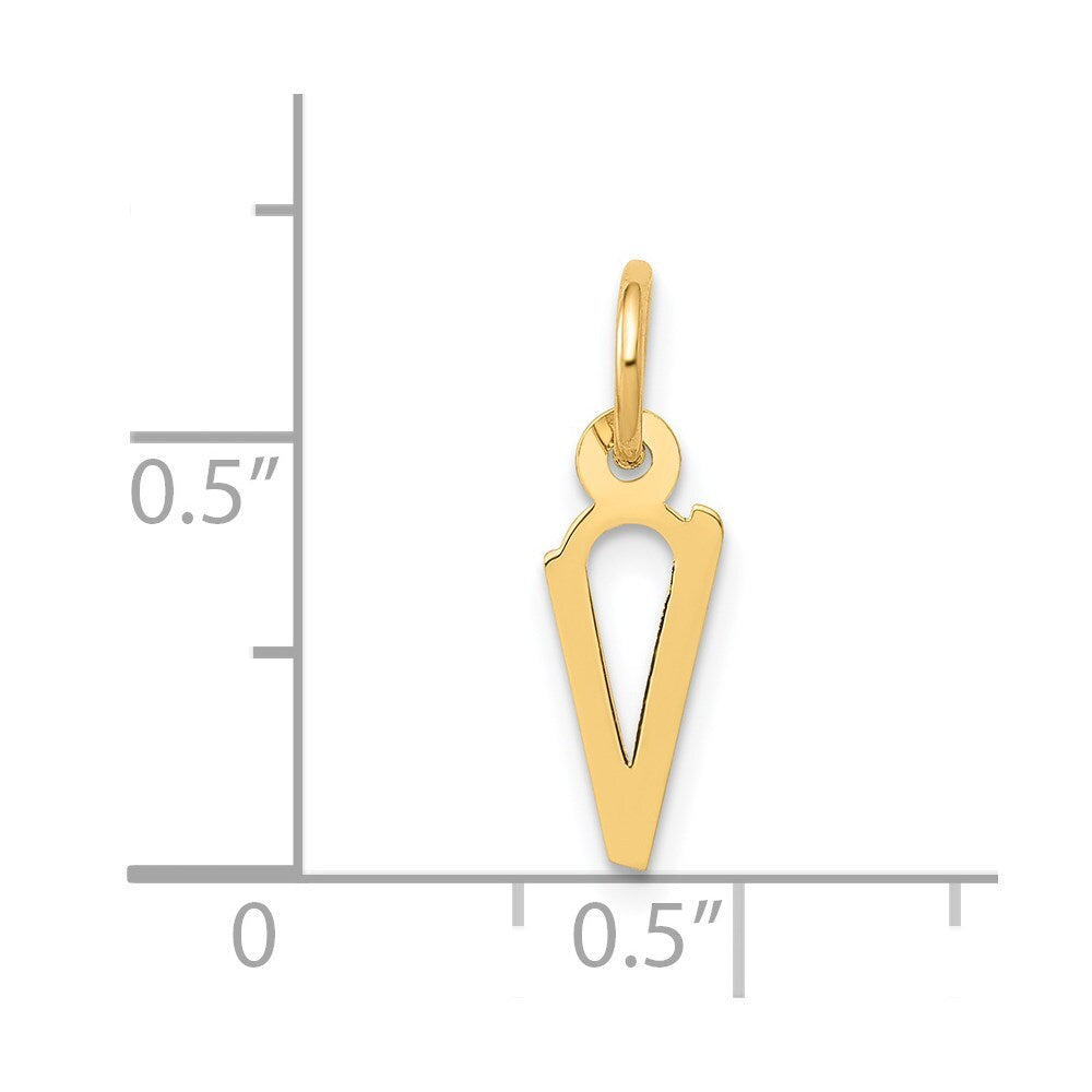 14k Yellow Gold Small Slanted Block Letter V Initial Charm Pendant for Women