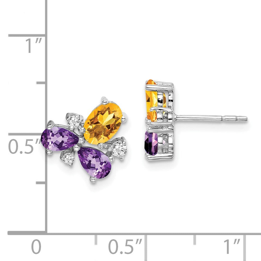 14k White Gold Amethyst/Citrine/Diamond Stud Earrings