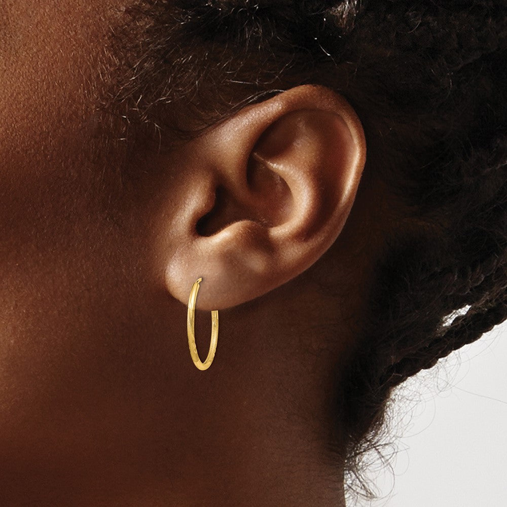 14k Yellow Gold 1.5mm Satin Diamond-cut Endless Hoop Earrings