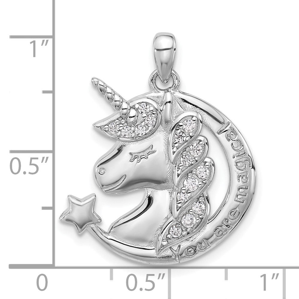 Sterling Silver Polished Cubic Zirconia Unicorn YOU ARE MAGICAL Pendant