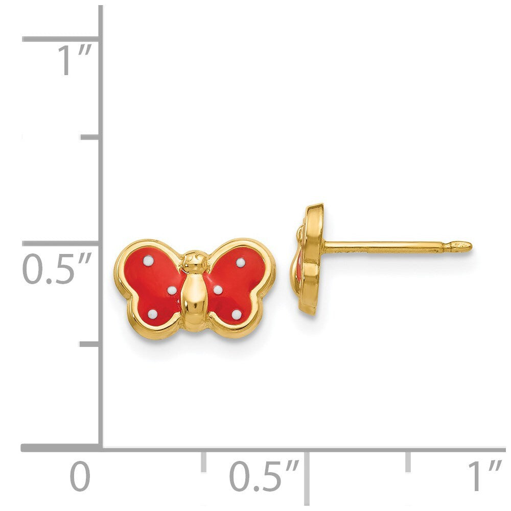 14k Yellow Gold Enameled Butterfly Stud Earrings Gift for Women