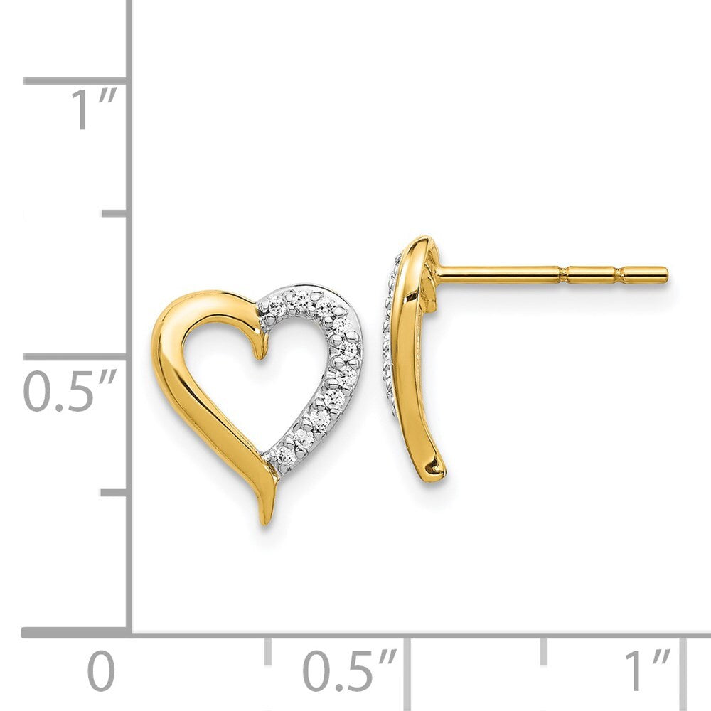 14k Yellow Gold Diamond Heart Stud Earrings