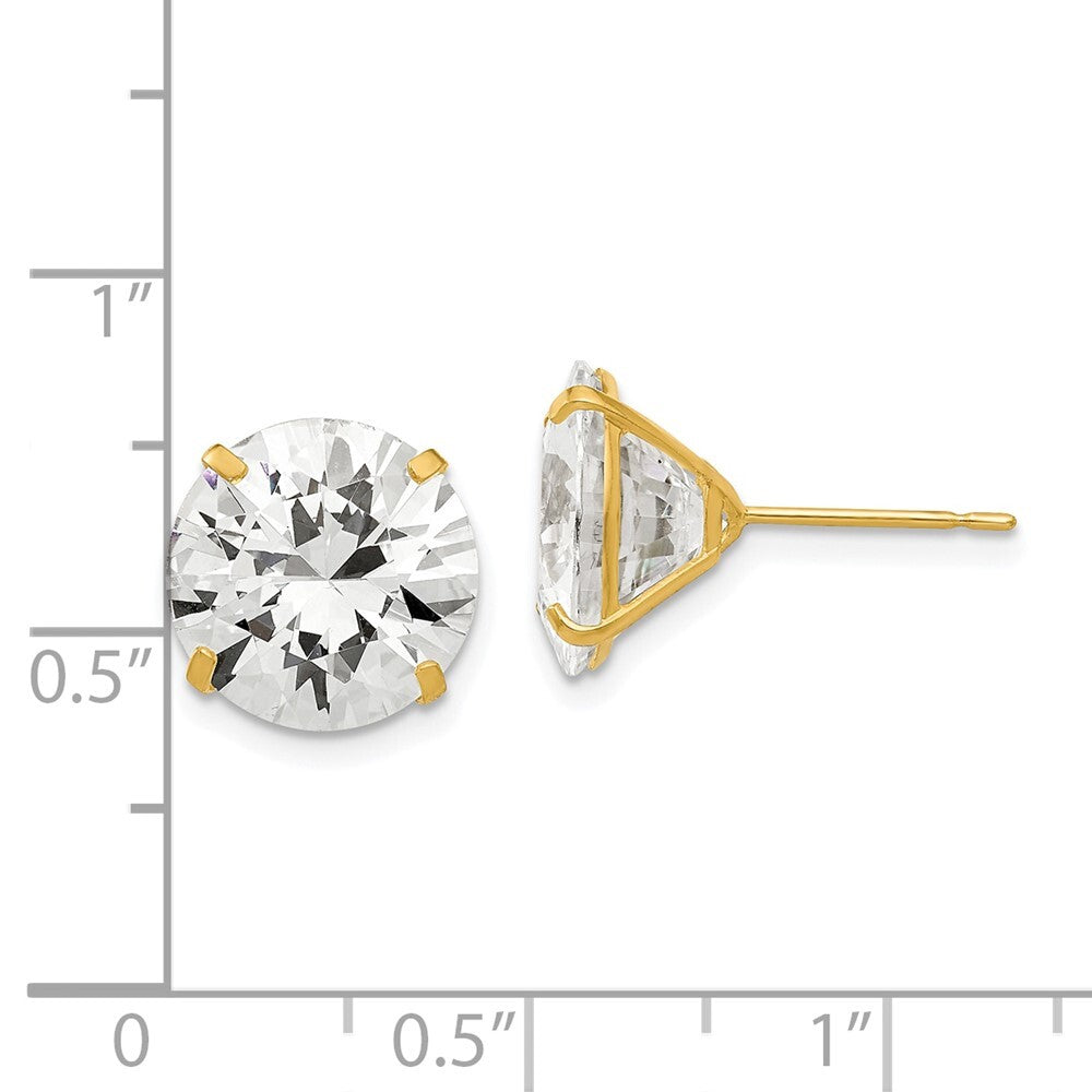 14k Yellow Gold 11mm Round Cubic Zirconia Stud Earrings Gift for Women