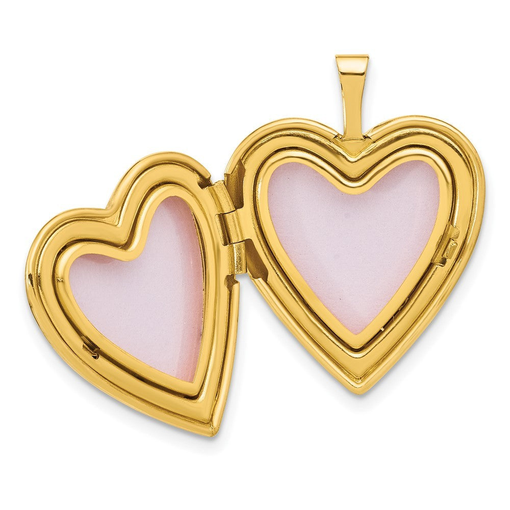14k Yellow Gold Textured and Polished Heart Border 20mm Heart Locket