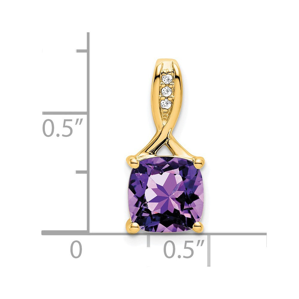 14k Yellow Gold Cushion Amethyst and Diamond Pendant