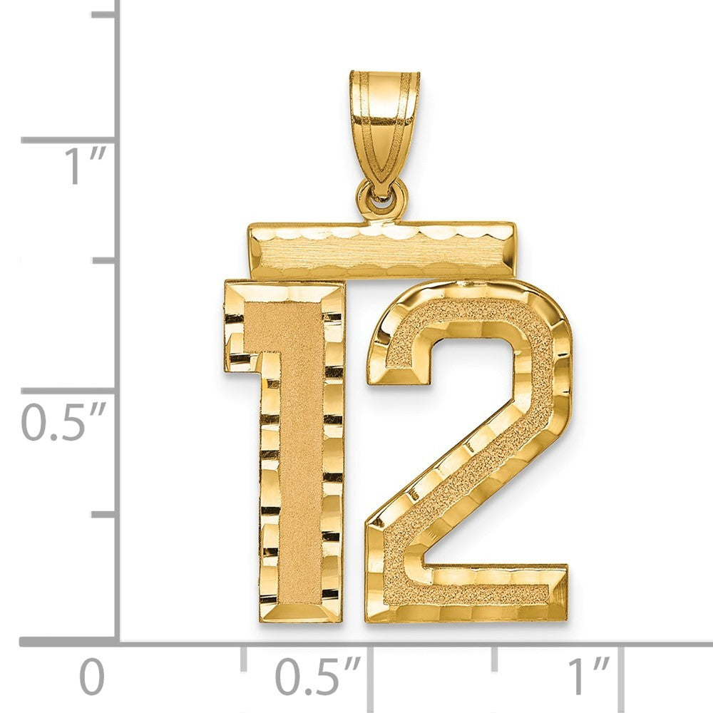 14k Yellow Gold Large Brushed Diamond-cut Number 12 Charm