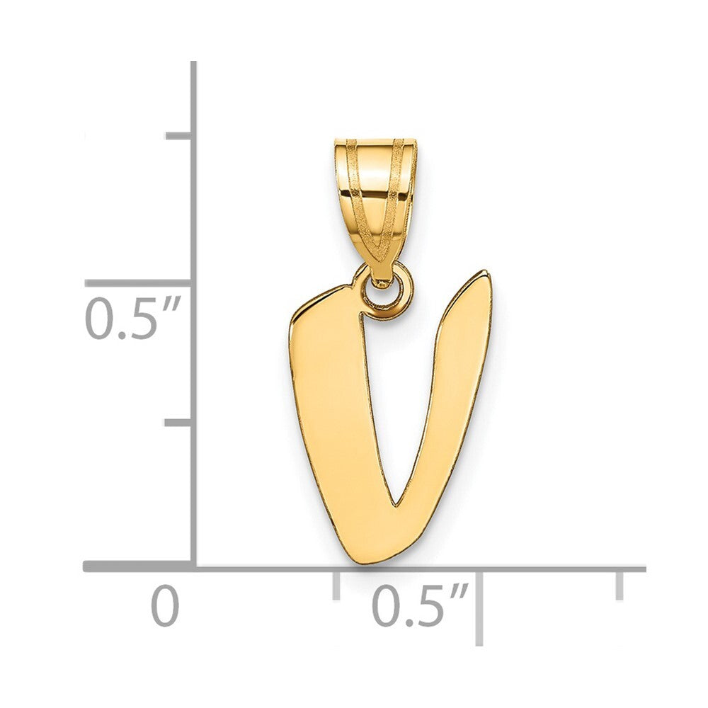 14k Yellow Gold Polished Script Letter V Initial Pendant for Women