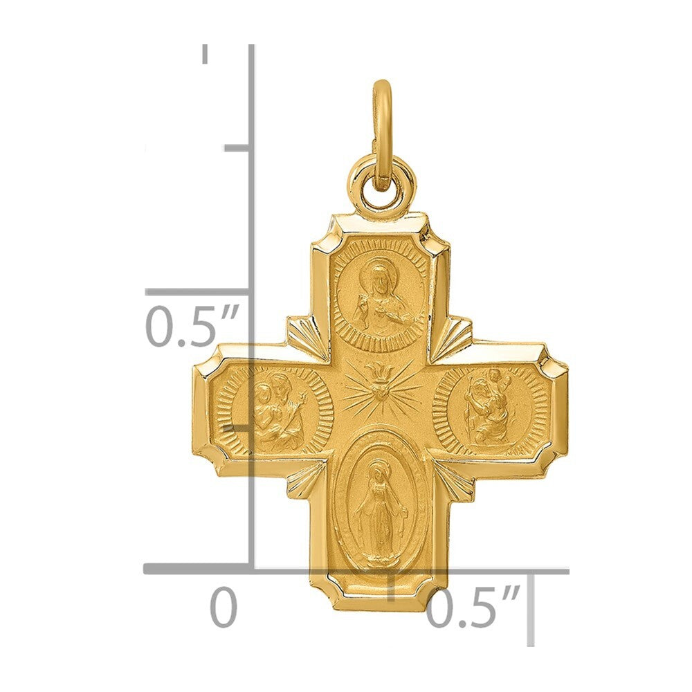14k Yellow Gold Solid Polished/Satin Small 4-Way Medal Pendant for Women