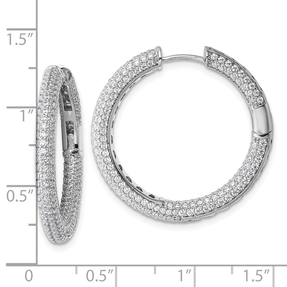 Sterling Silver In and Out CZ Pave 3.1 x 29mm Hinged Hoop Earrings