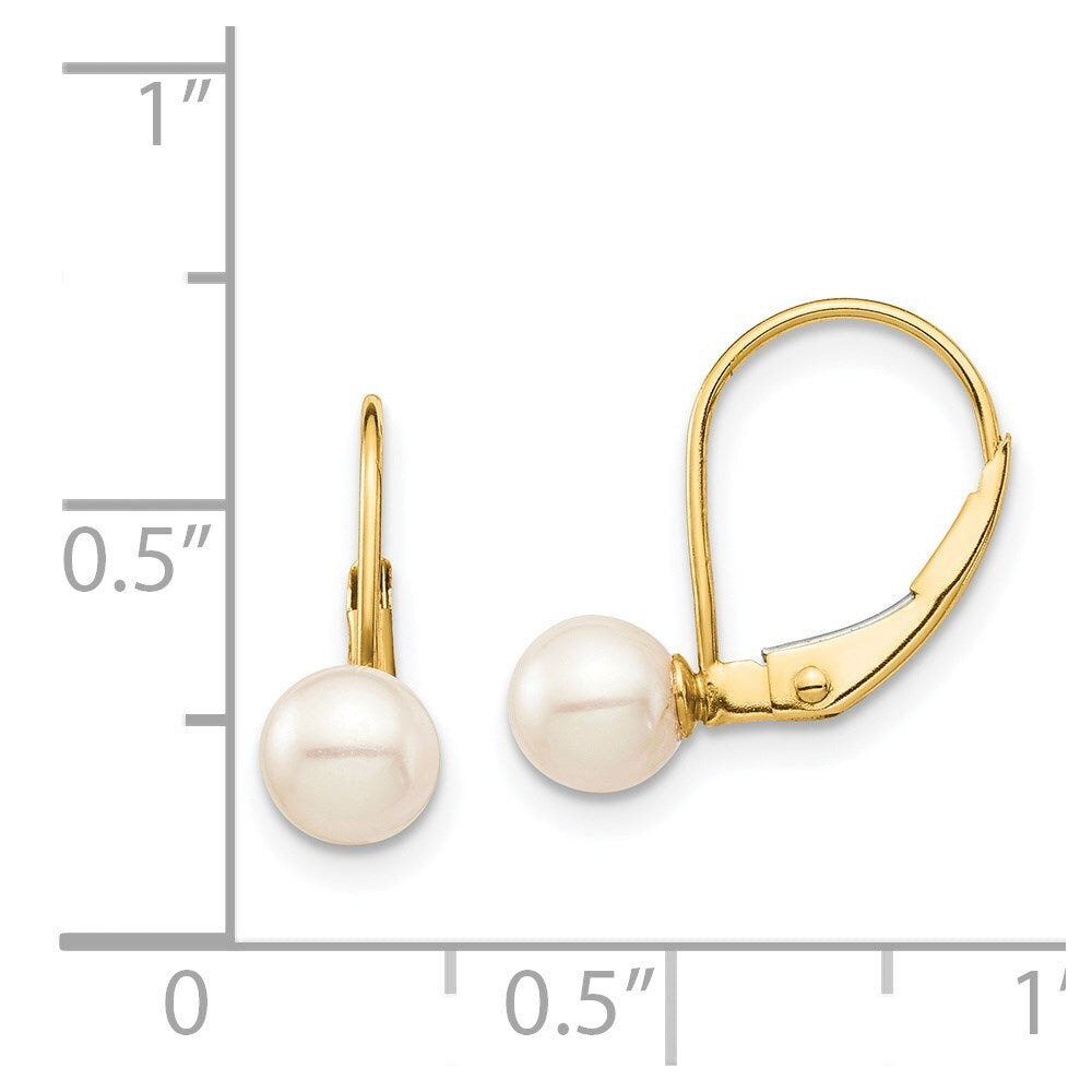 14k Yellow Gold 5-6mm White Round Freshwater Cultured Pearl Leverback Earrings