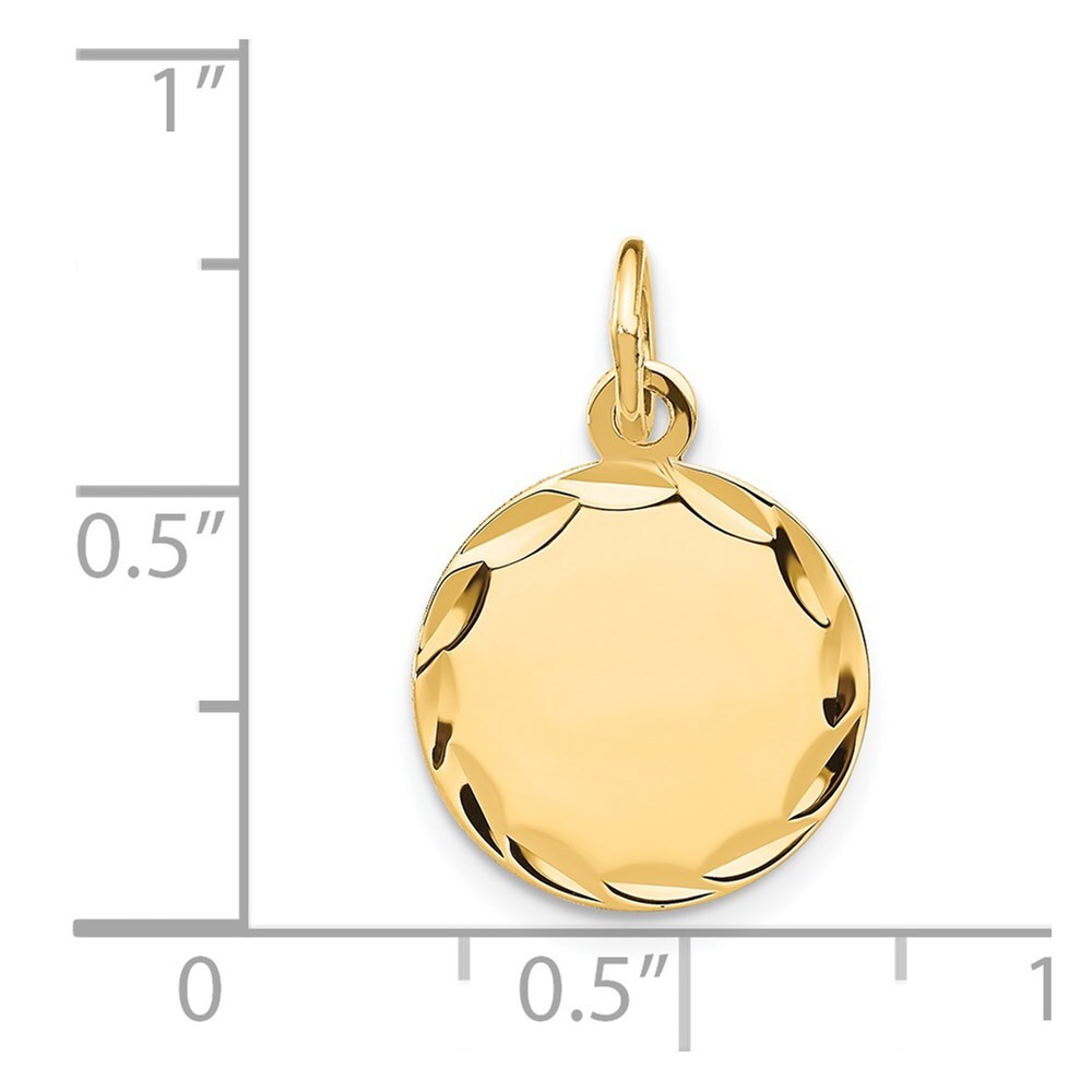 14k Yellow Gold Etched .027 Gauge Engravable Round Disc Charm Pendant for Women