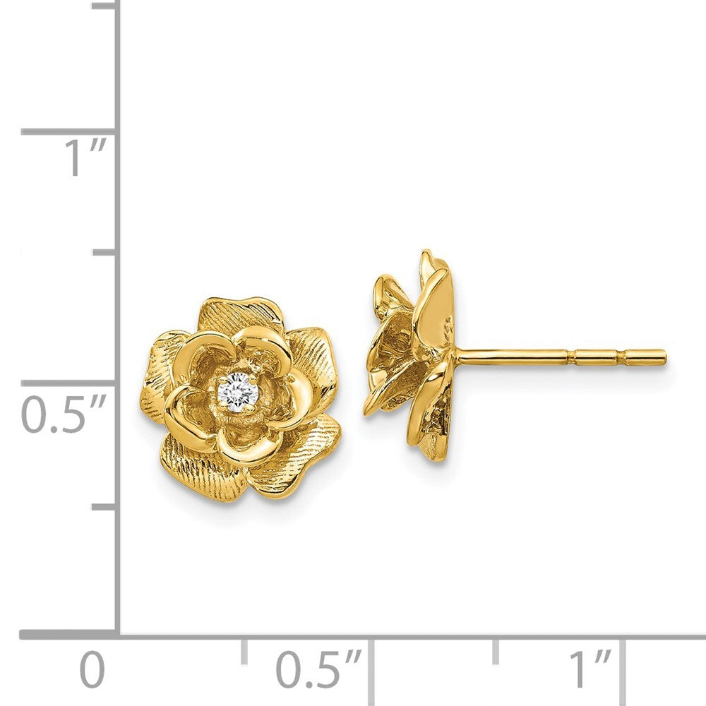 14k Yellow Gold Gold AA Diamond Flower Stud Earrings