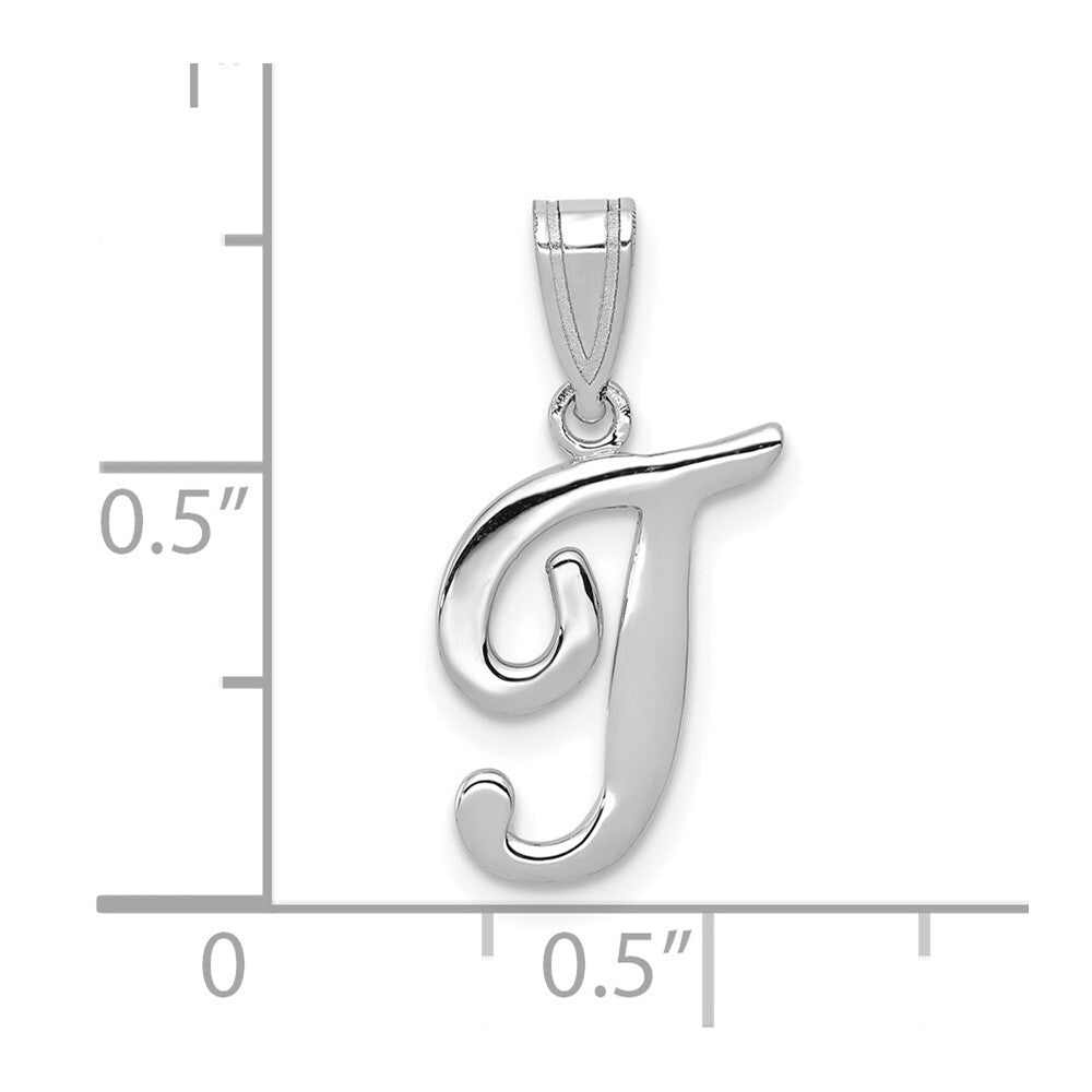 14k White Gold Script Letter T Initial Pendant for Women
