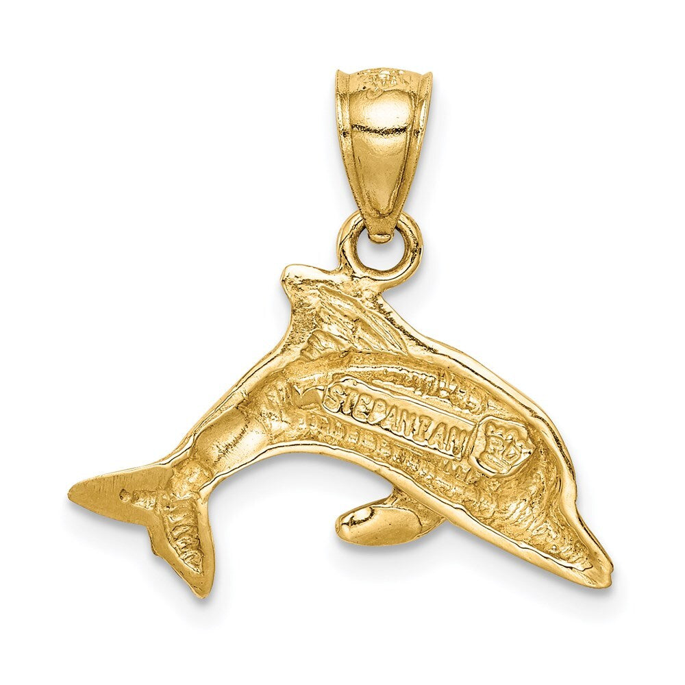 14k Yellow Gold Lab Created Opal Dolphin Pendant for Women