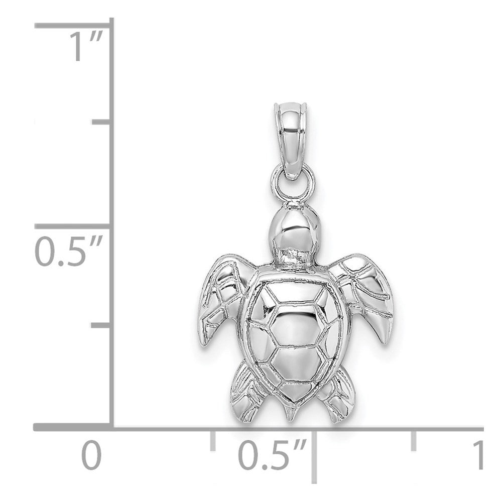 14K White Gold 2-D Textured Sea Turtle Charm