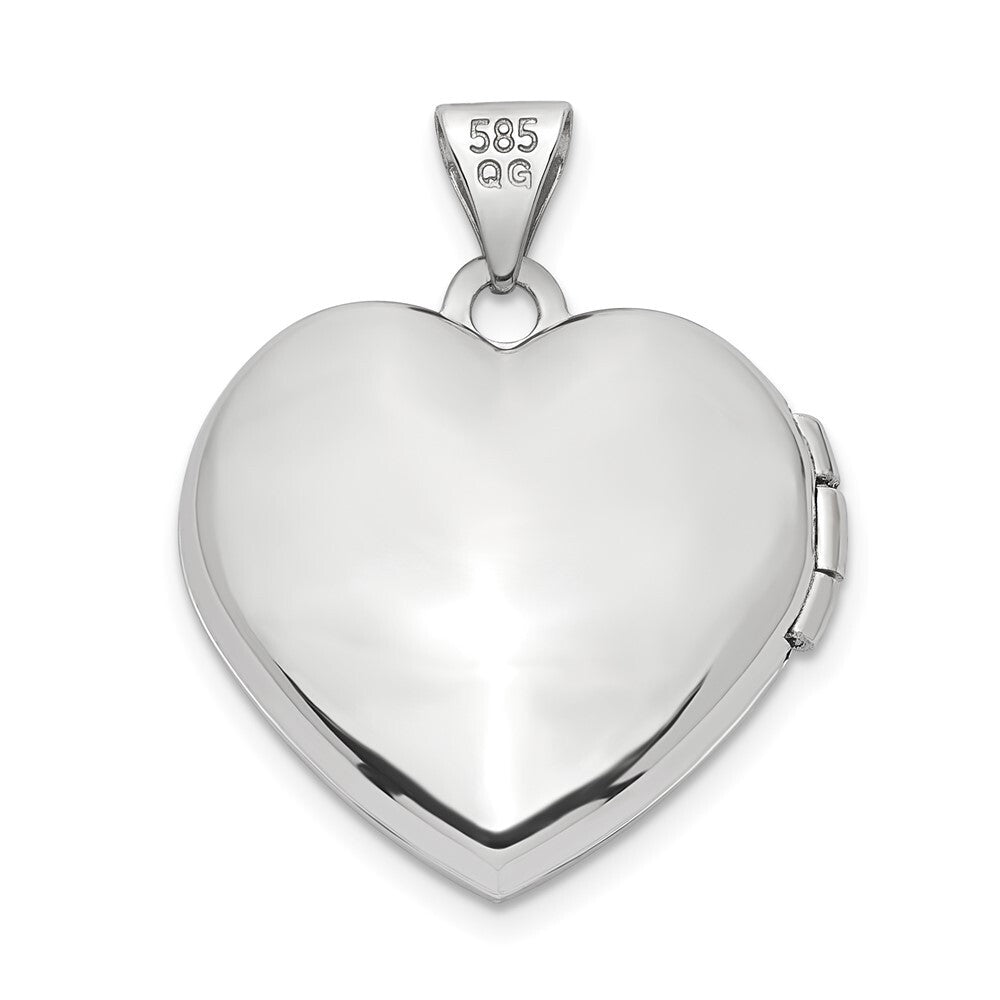 14k White Gold Brushed Beaded Edge 18mm Heart Locket Pendant for Women