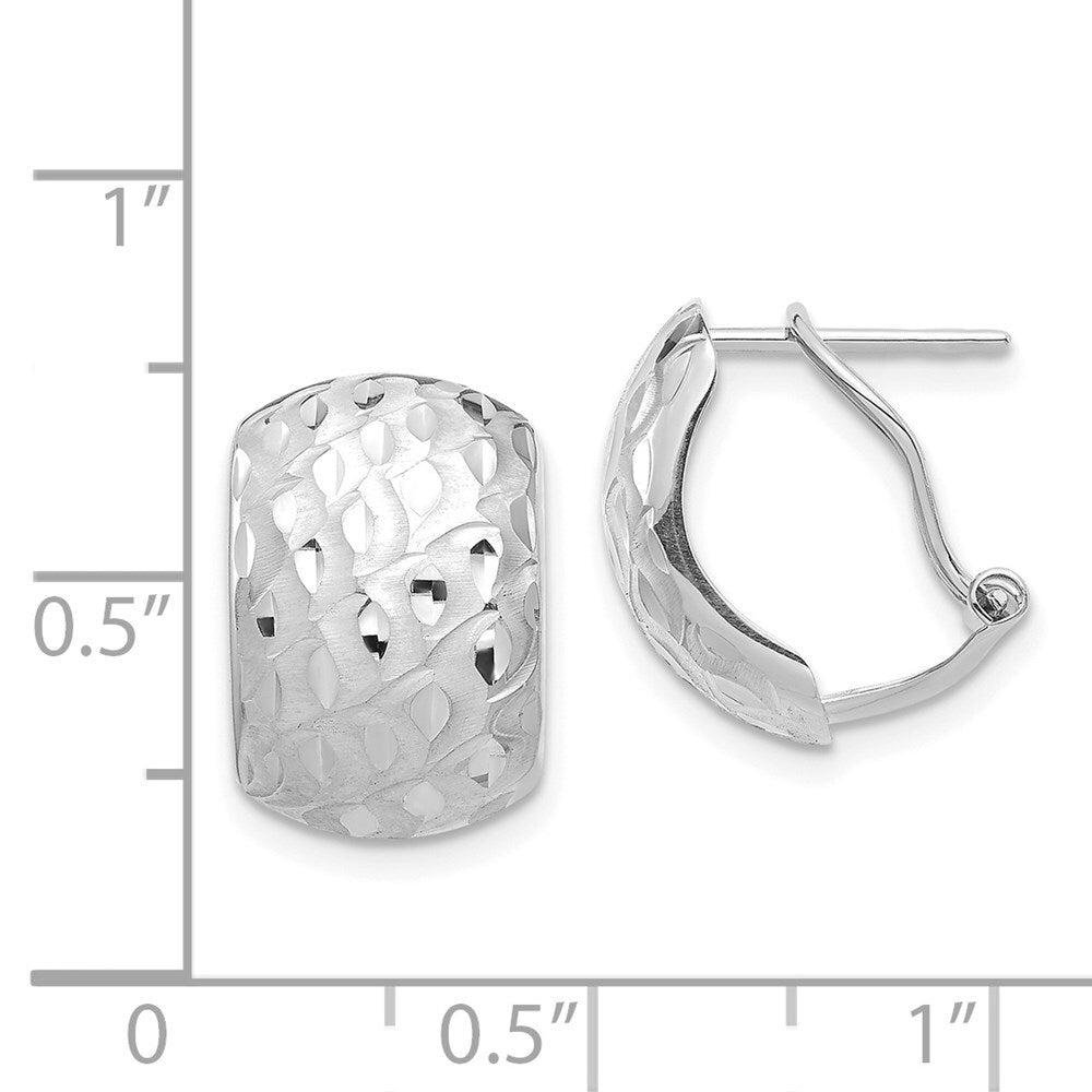 14K White Gold Textured Omega Back Stud Earrings Gift for Women