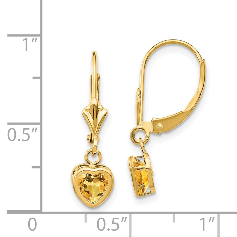 14k Yellow Gold 5mm Heart Citrine Stud Earrings Gift for Women