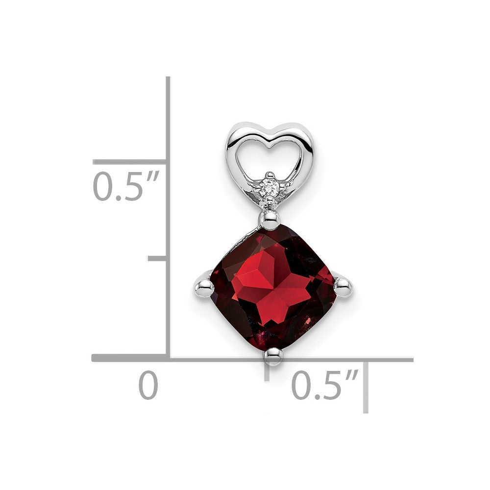 14k White Gold Garnet and Diamond Heart Chain Slide