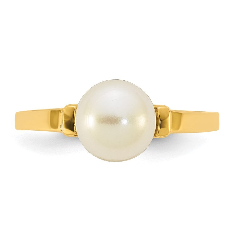 14k Yellow Gold Polished 7-8mm Button White Freshwater Cultured Pearl Ring Sz 7