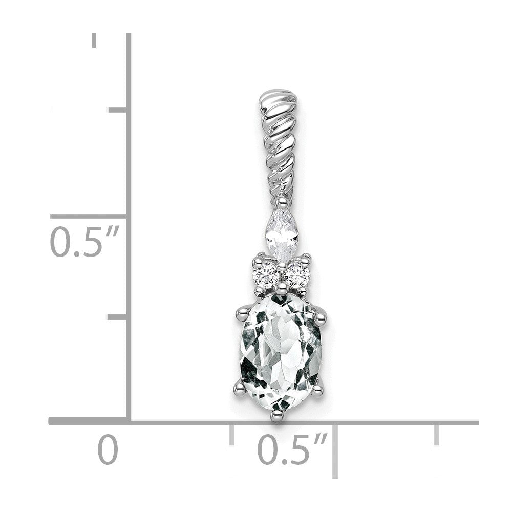 14K White Gold Polished Diamond and White Topaz Twisted Chain Slide