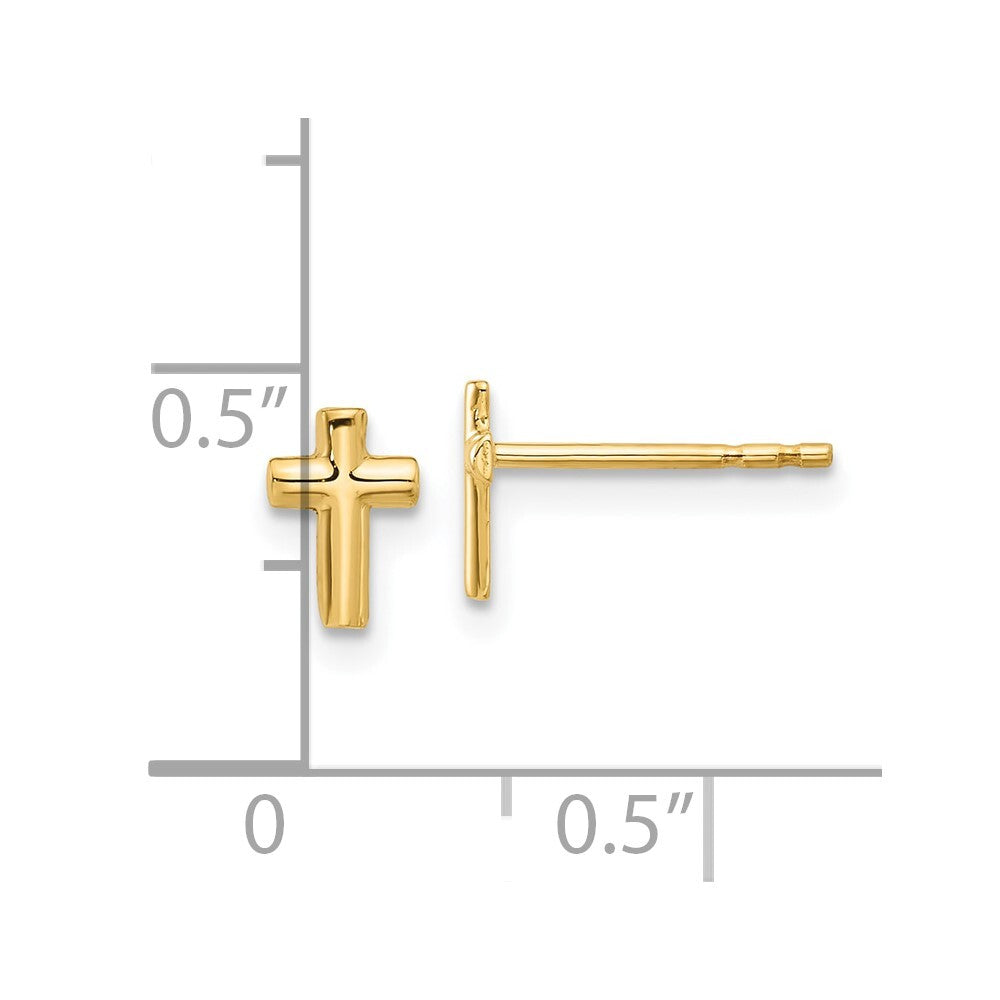 14k Yellow Gold Polished Cross Stud Earrings Gift for Women