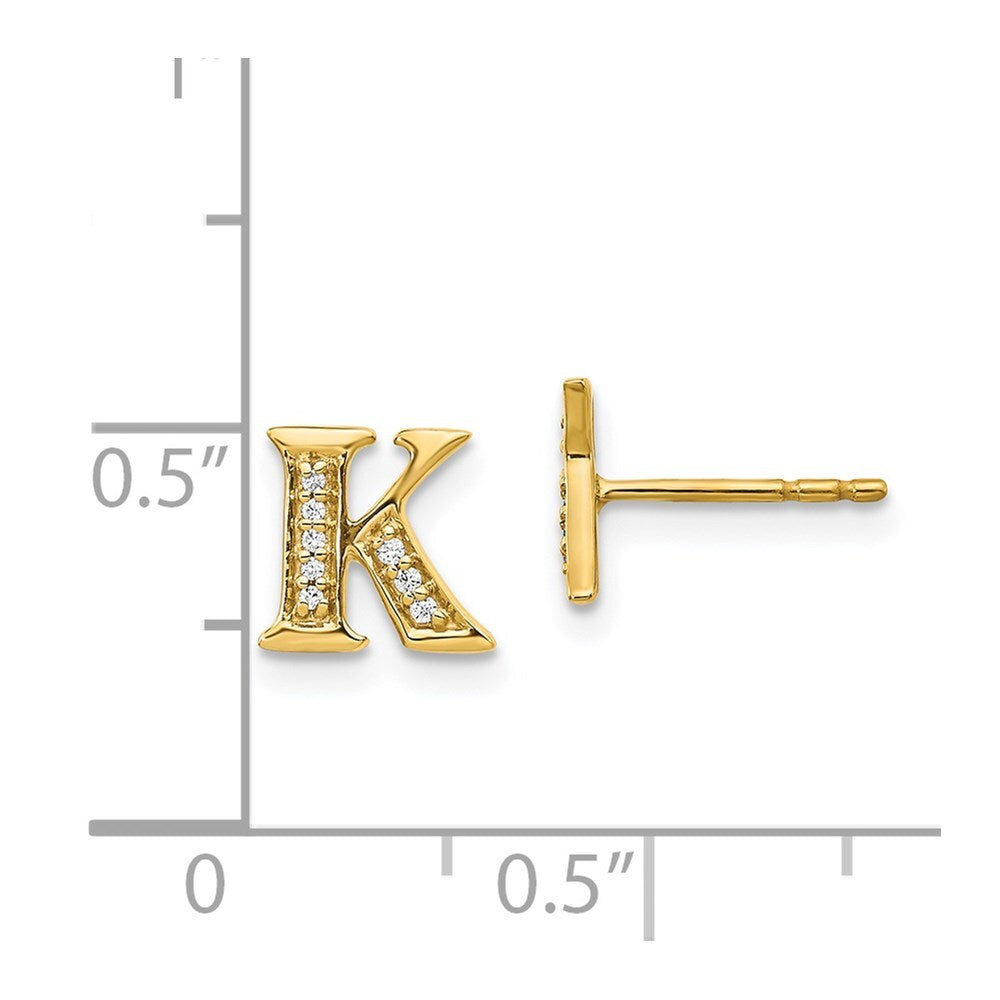 14k Yellow Gold Diamond Initial K Stud Earrings Gift for Women