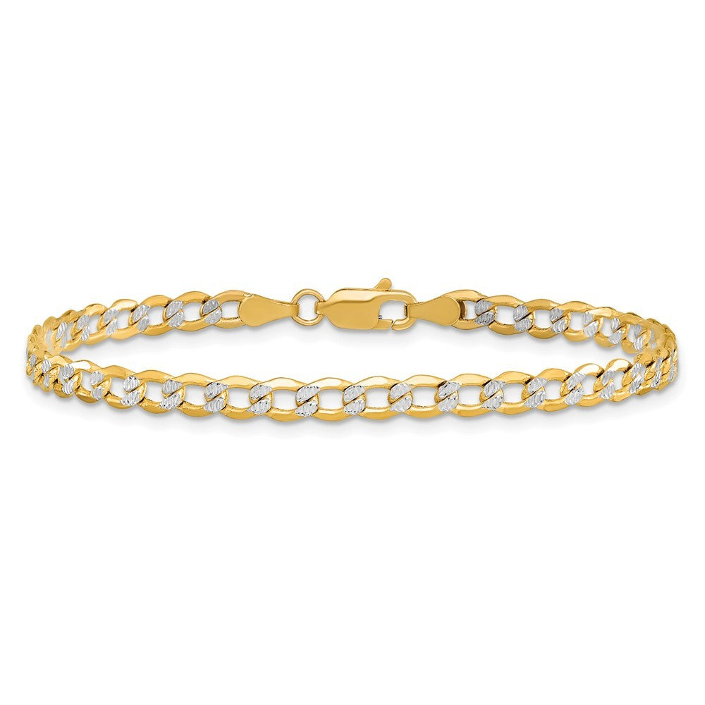 14k Yellow Gold 7 inch 4.3mm Semi-Solid with Rhodium Curb Bracelet