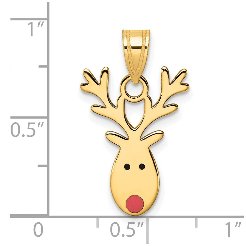 14k Yellow Gold Enameled Reindeer Charm Pendant for Women
