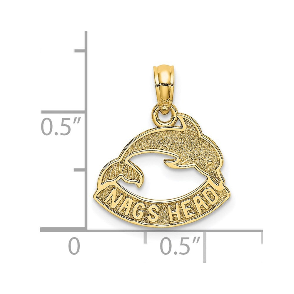 14k Yellow Gold Textured NAGS HEAD w/ Dolphin Charm