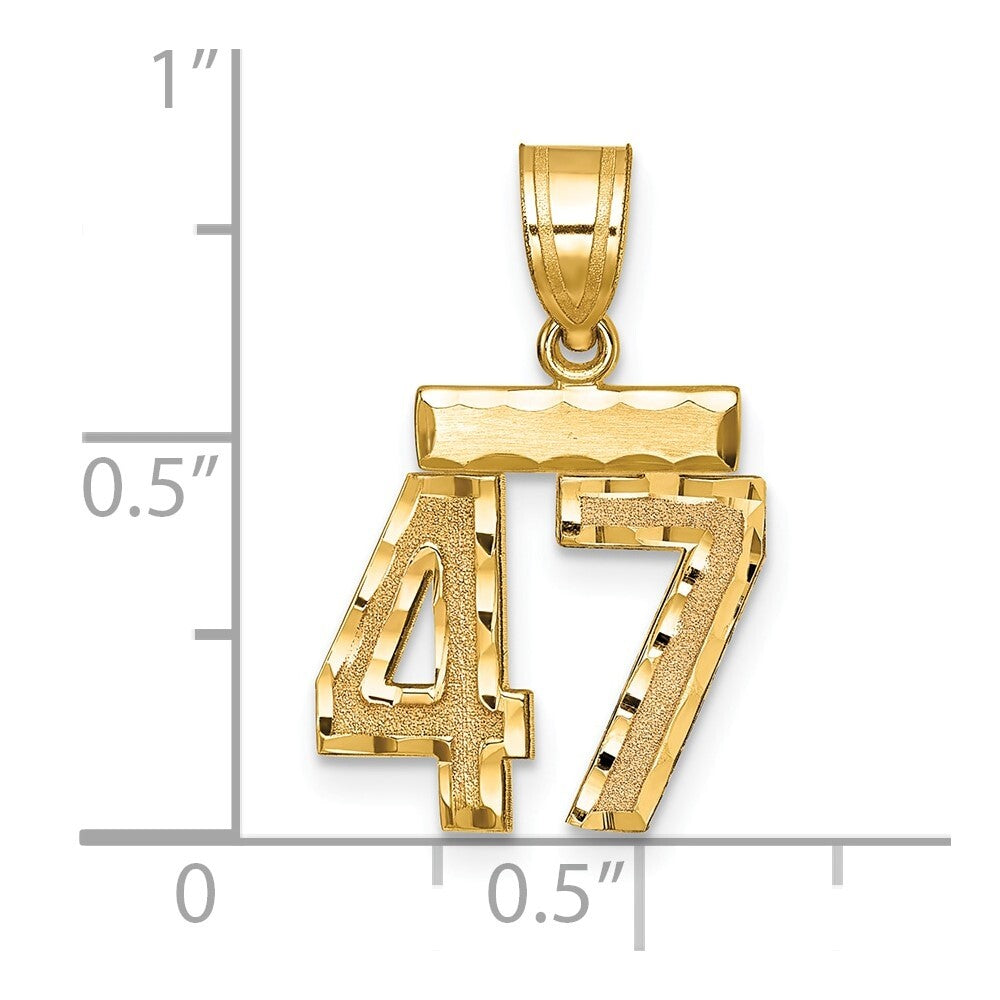14k Yellow Gold Small Brushed Diamond-cut Number 47 Charm Pendant for Women