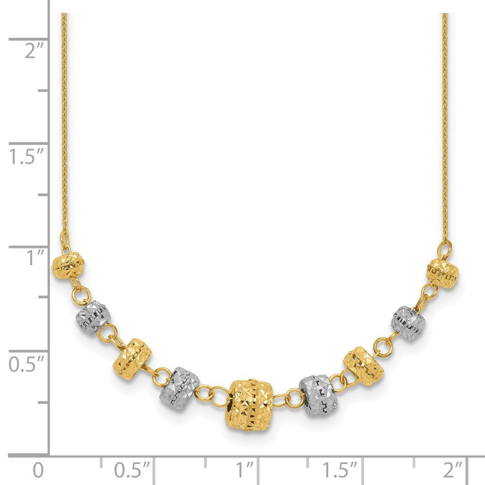 14k Two-tone Gold Diamond-cut Polished Graduated Barrels Necklace