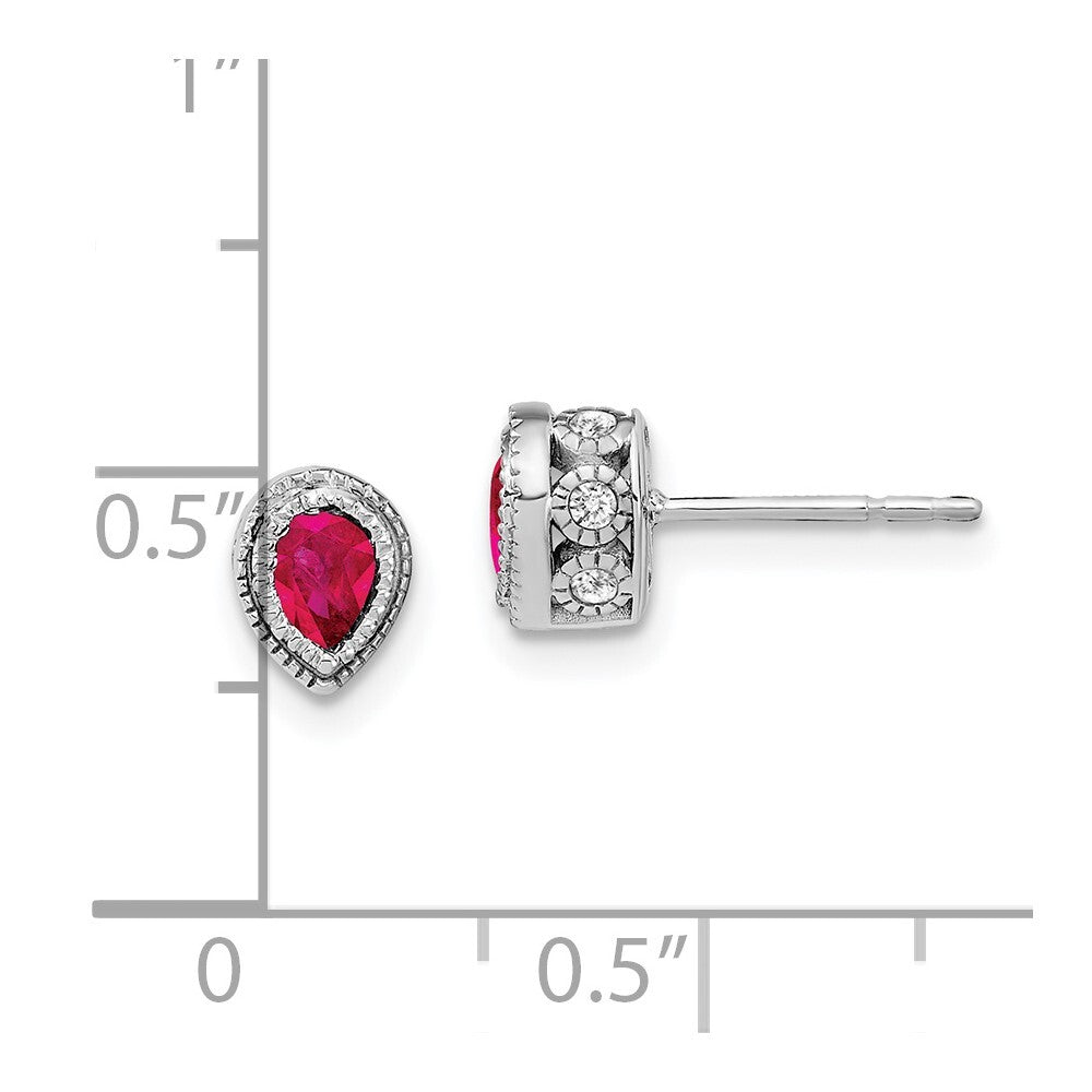 14k White Gold Ruby and Diamond Stud Earrings