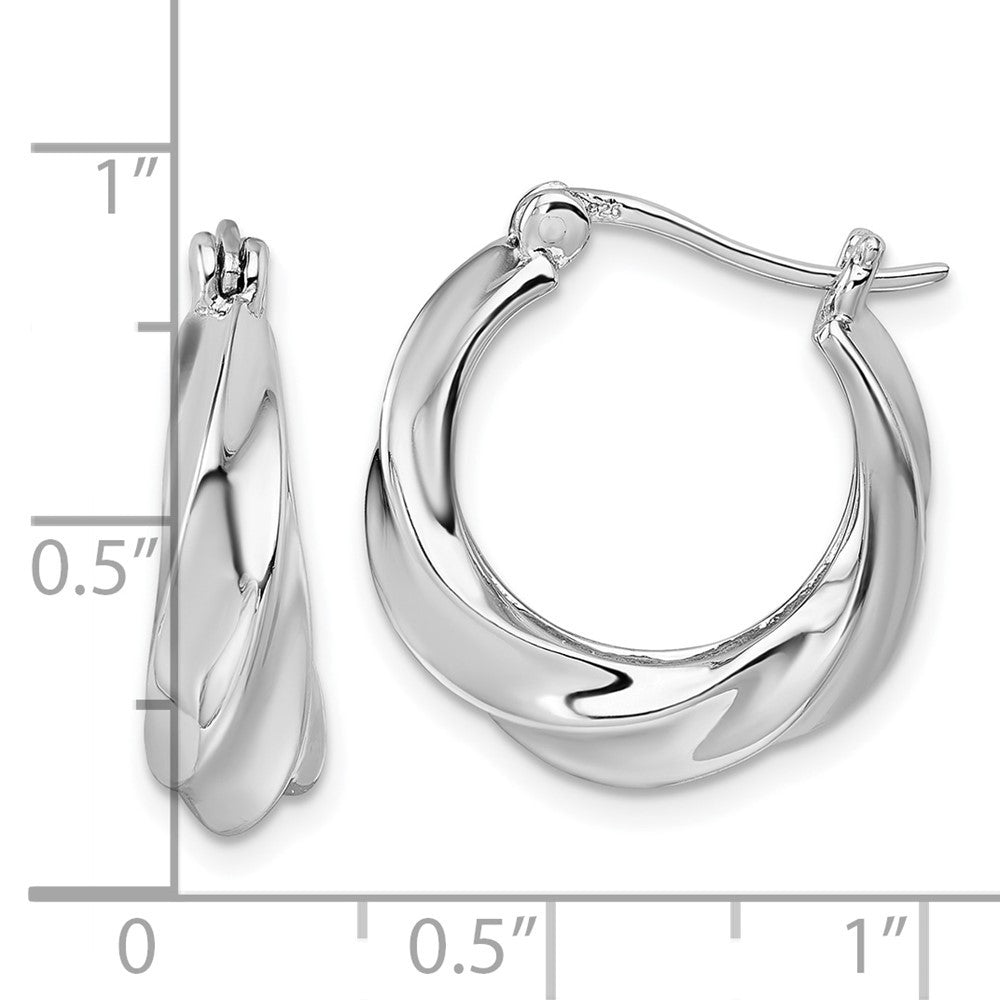 Sterling Silver Rhodium-plated 6mm x 19mm Graduated Twisted Hoop Earrings
