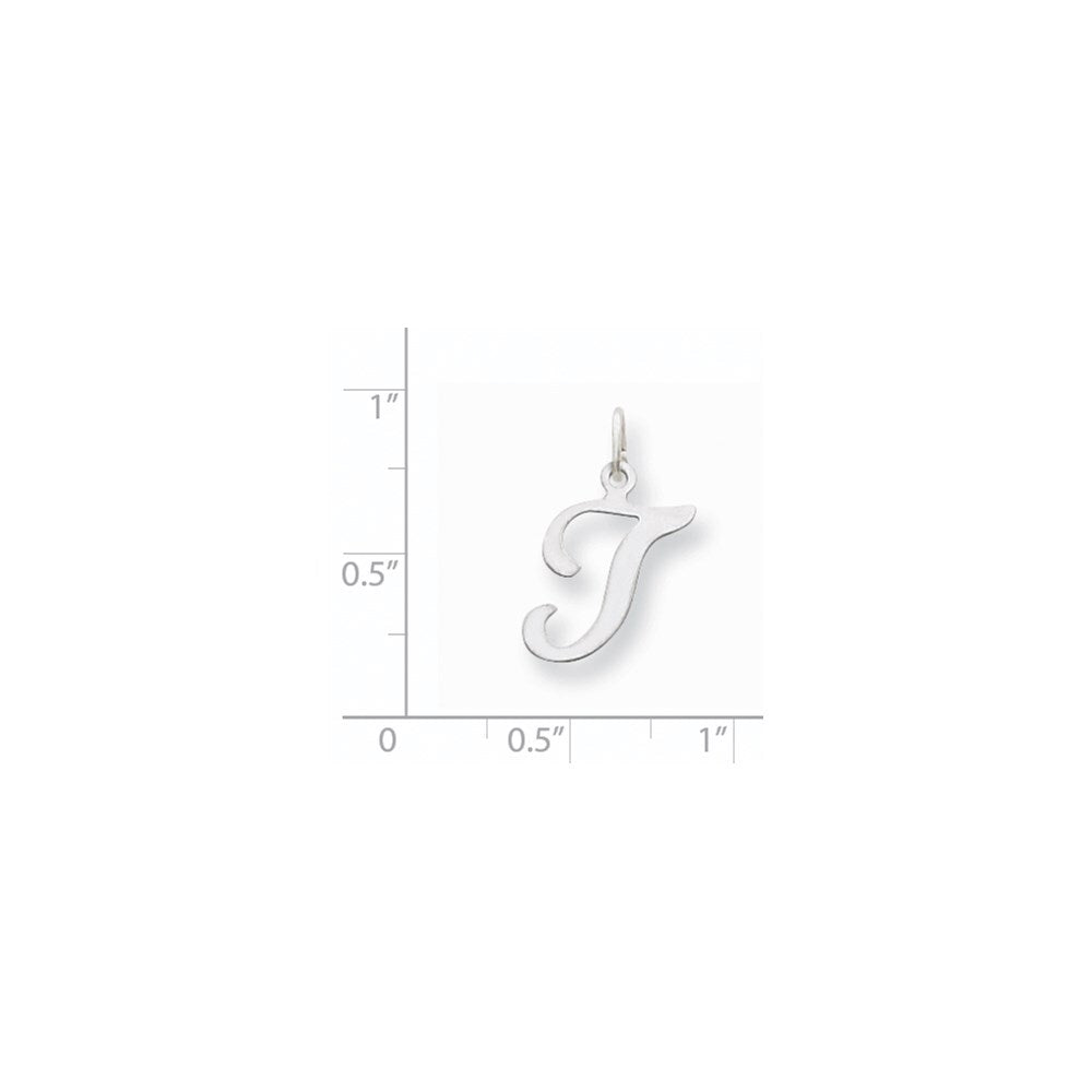 14k White Gold Script Letter T Initial Charm Pendant for Women