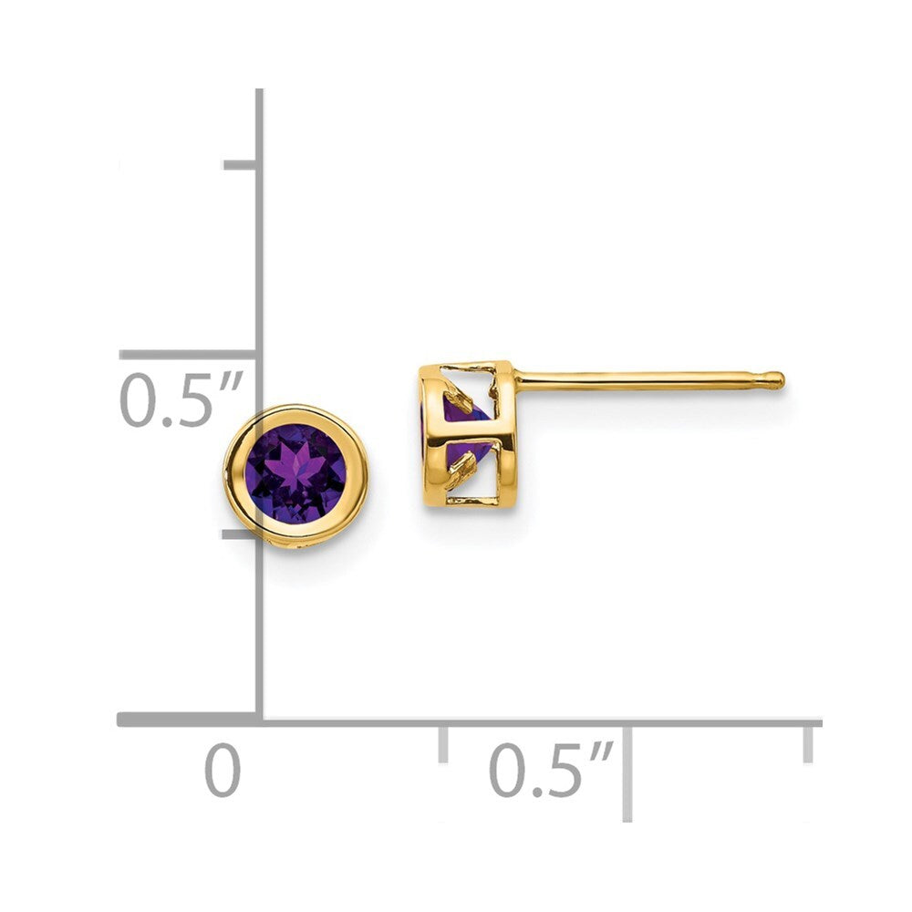 14k Yellow Gold 4mm Bezel February/Amethyst Stud Earrings Gift for Women