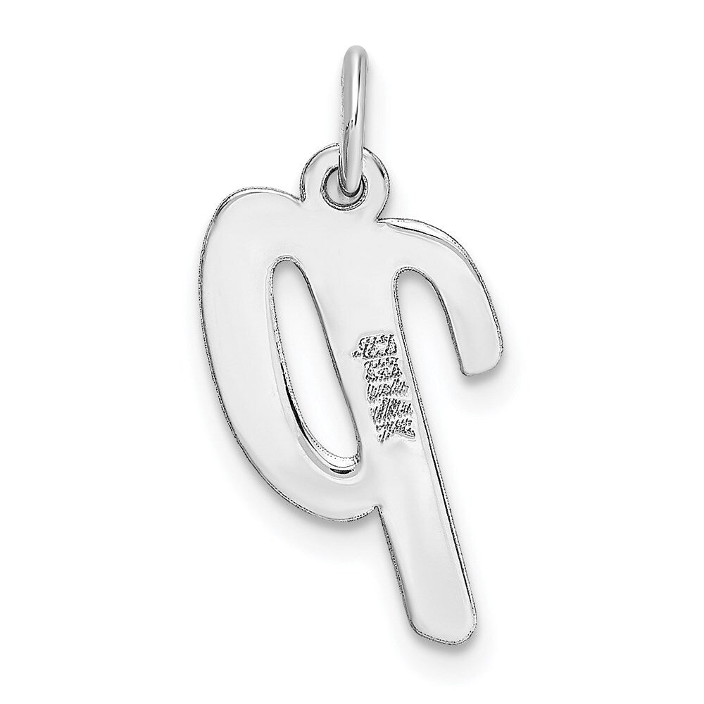 14k White Gold Medium Script Letter P Initial Charm Pendant for Women