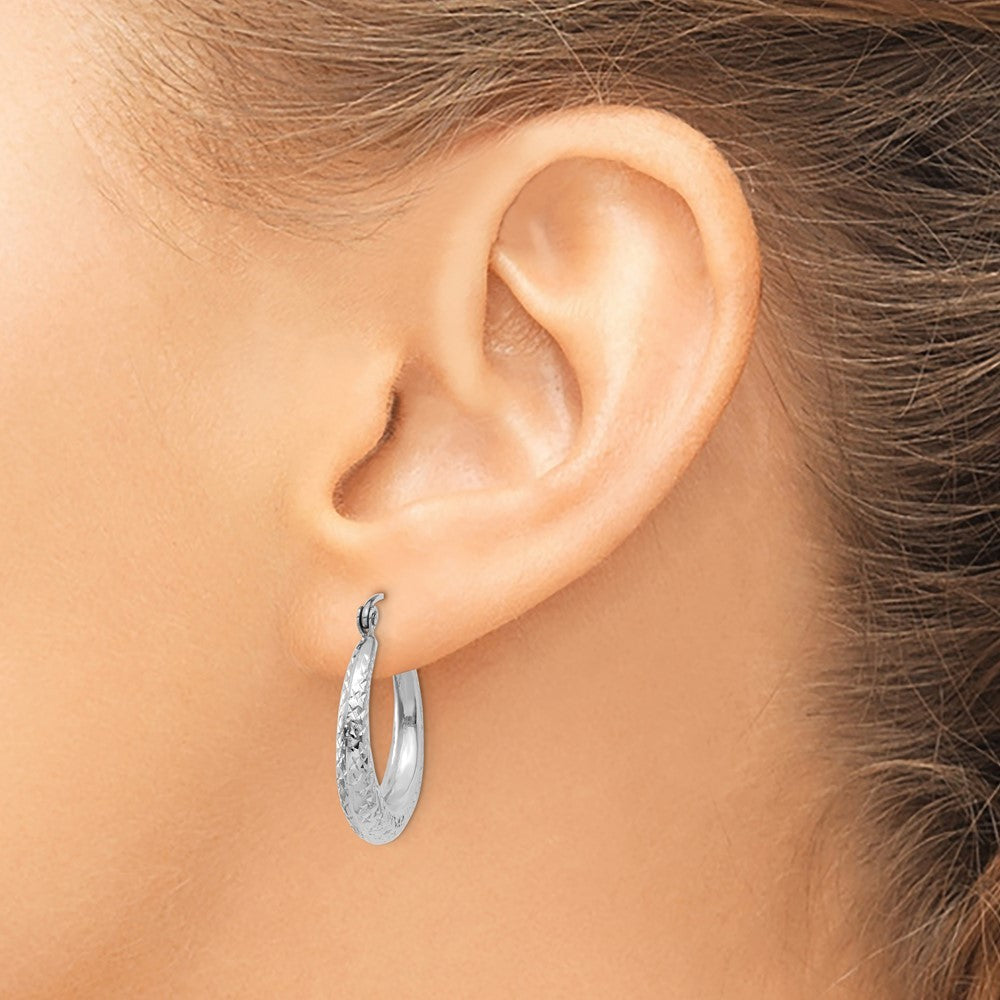 14K White Gold Diamond Cut Hollow Hoop Earrings