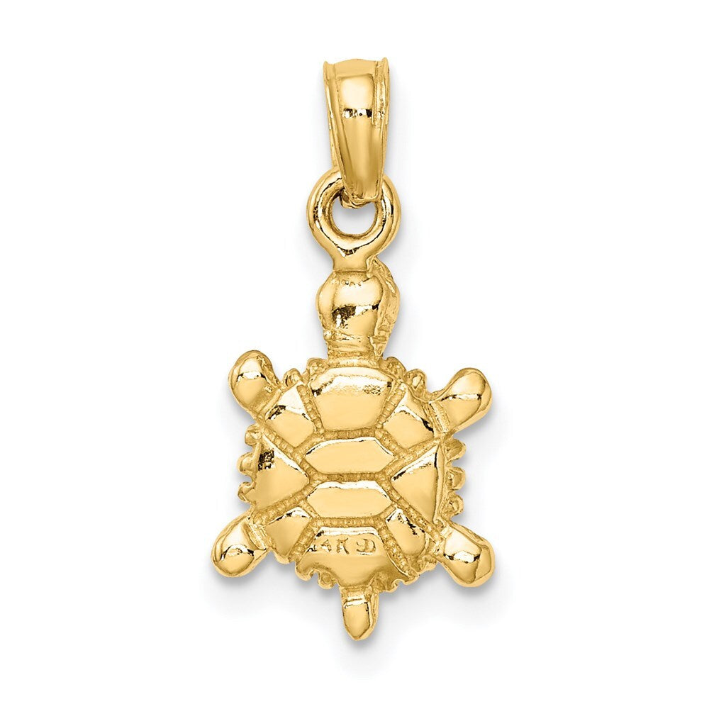 14k Yellow Gold Green Enamel 3-D Land Turtle Charm Pendant for Women