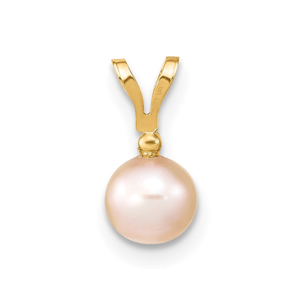 14k Yellow Gold 5-6mm Pink Round Freshwater Cultured Pearl & Diamond Pendant