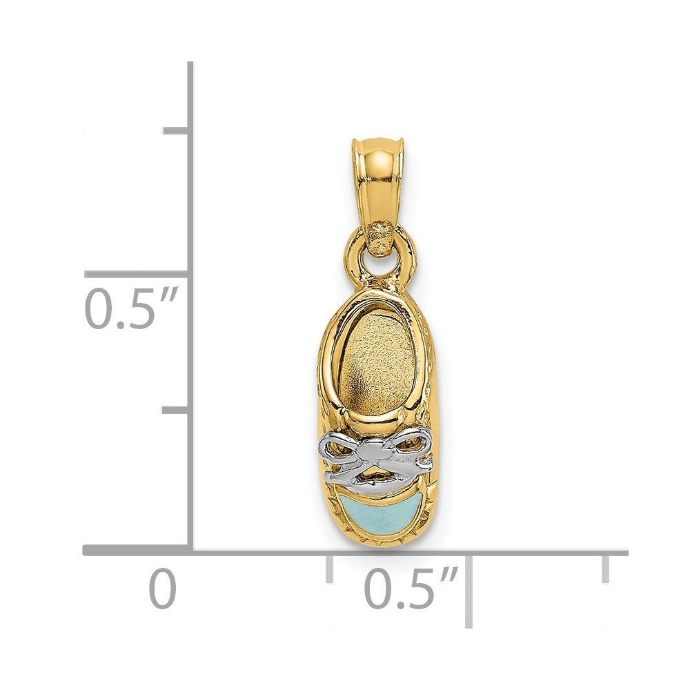 14k Yellow Gold and White Rhodium 3-D Light Blue Enamel Baby Shoe Charm