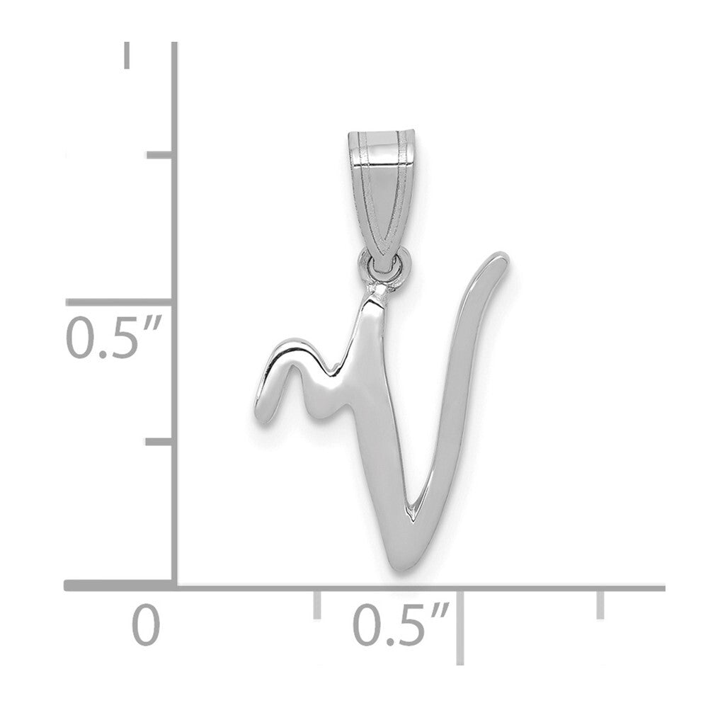 14k White Gold Script Letter V Initial Pendant for Women