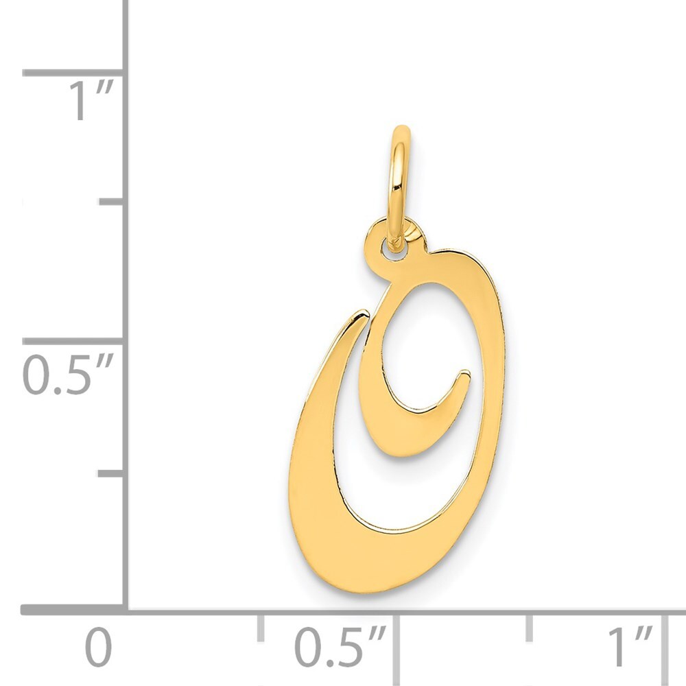 14k Yellow Gold Medium Fancy Script Letter O Initial Charm Pendant for Women