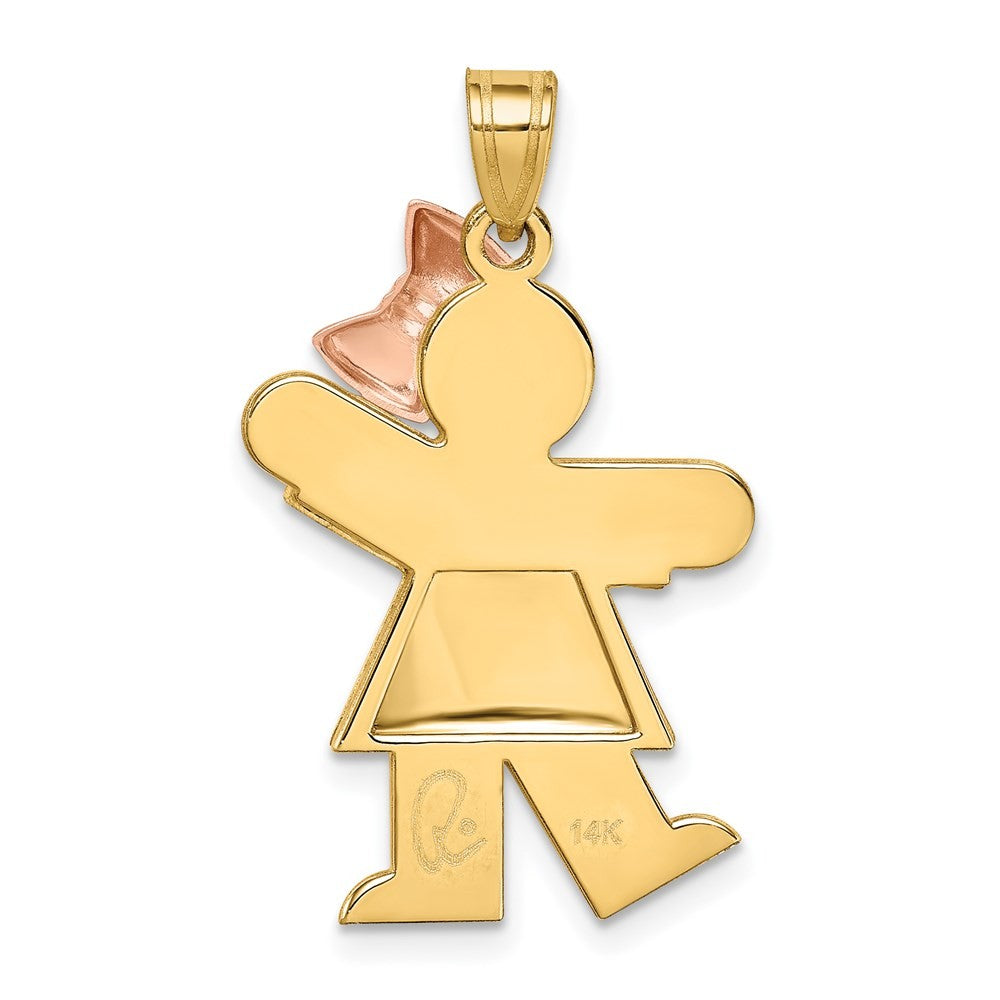 14k Two-Tone Gold Puffed Girl with Bow on Right Engravable Charm