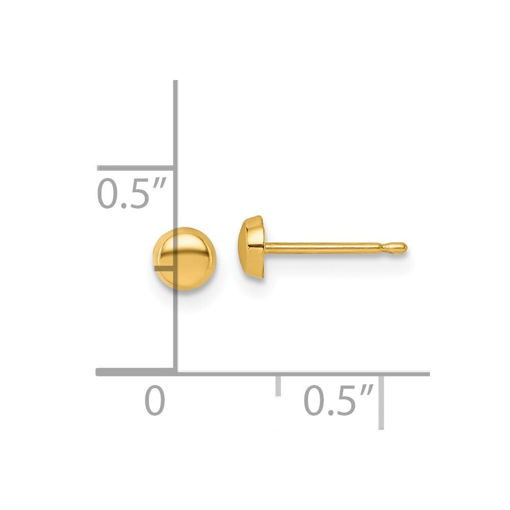 14k Yellow Gold Polished 4mm Button Stud Earrings Gift for Women