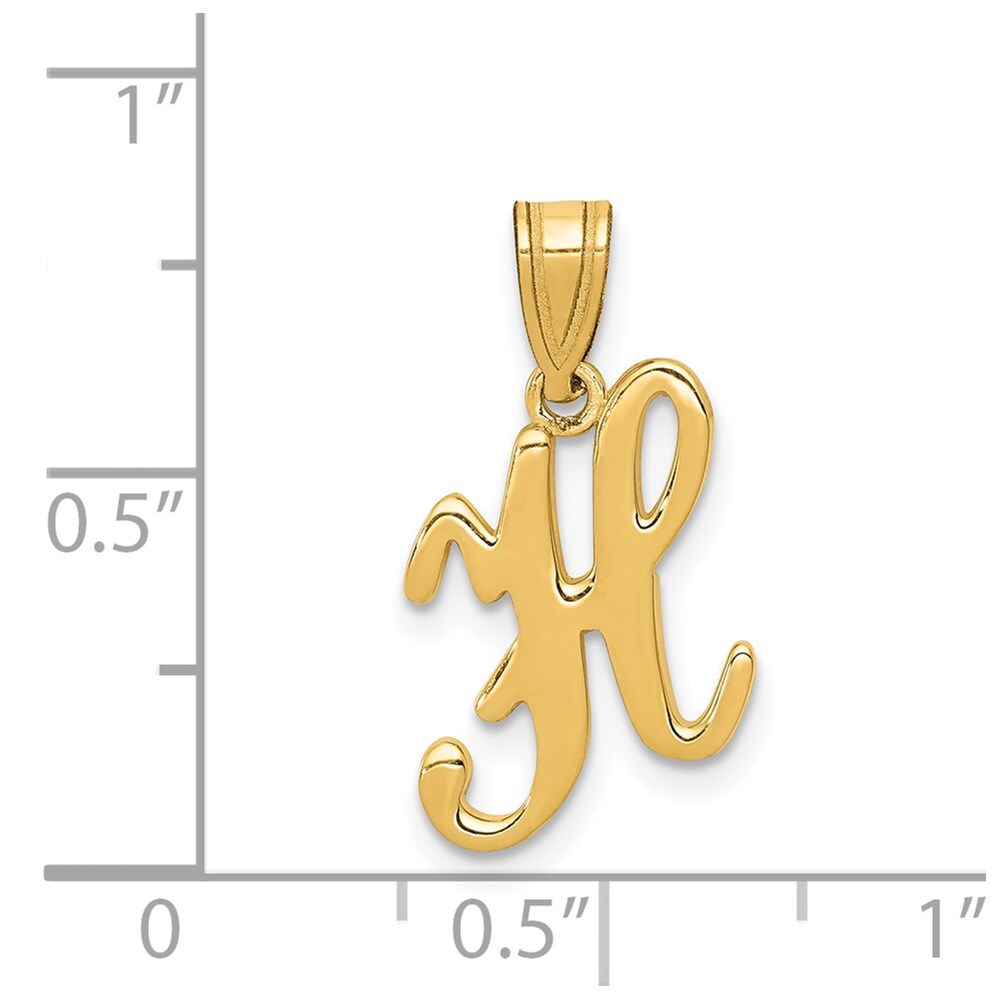 14k Yellow Gold Script Letter H Initial Pendant for Women