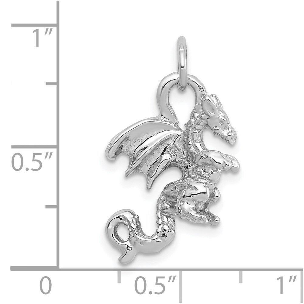 14k White Gold Solid Polished 3-D Dragon Charm Pendant for Women