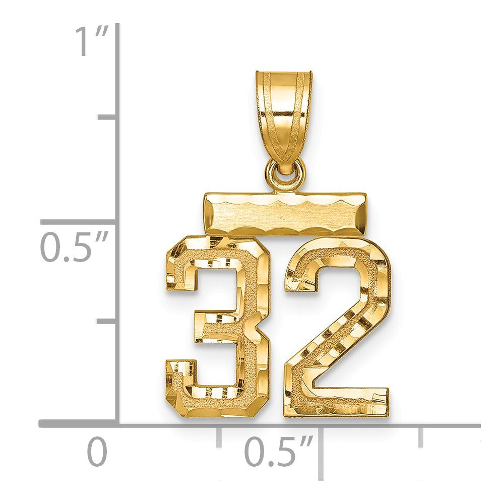 14k Yellow Gold Small Brushed Diamond-cut Number 32 Charm Pendant for Women