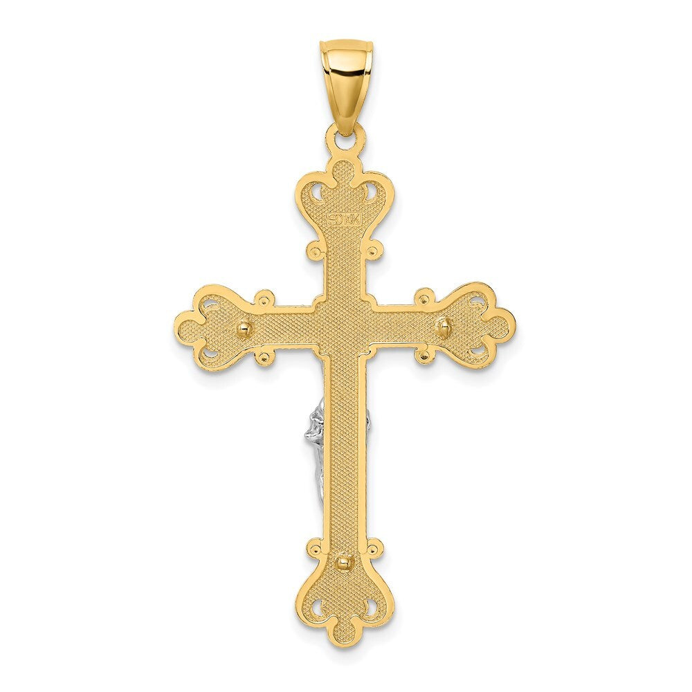 14k Two-tone Gold Engraved Crucifix Charm Pendant for Women